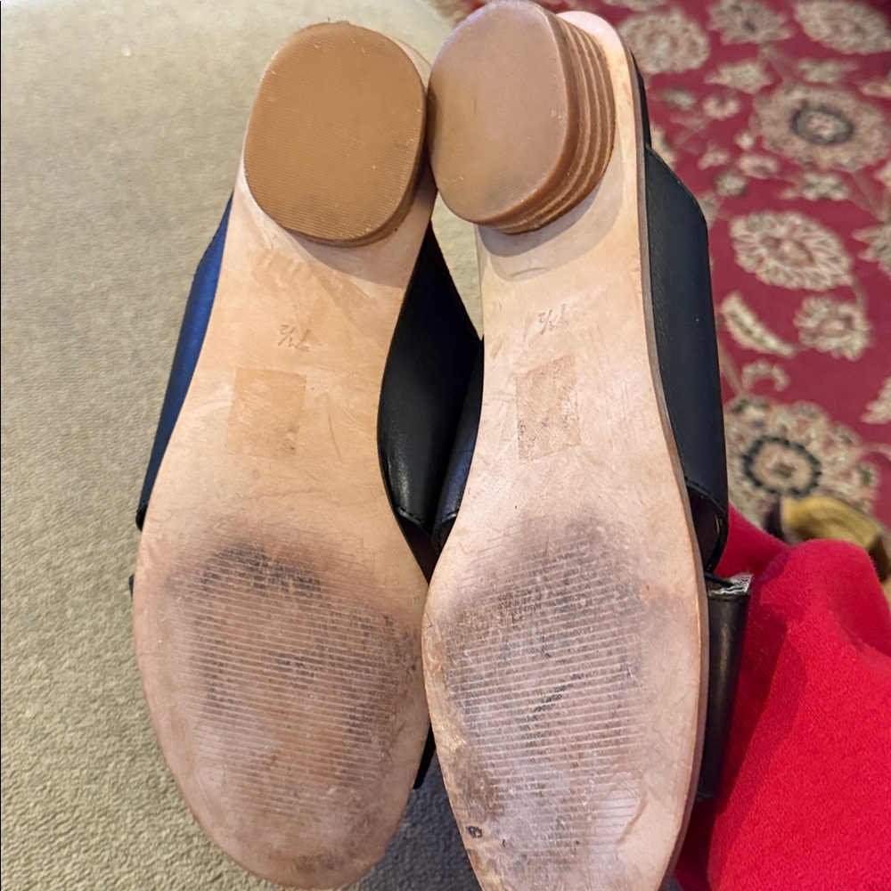 Madewell Black Leather Sandals Heels Shoes L2361 Size 7.5 (TD) - Picture 6 of 8